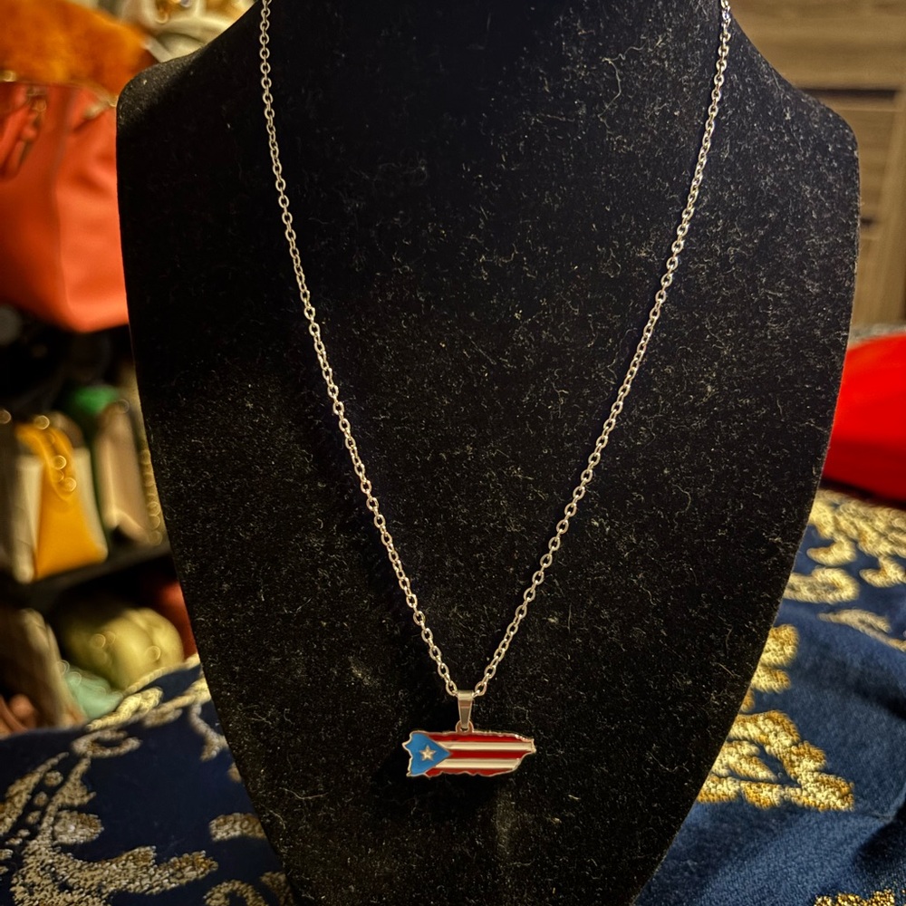 Silver Necklace with Puerto Rico Flag Pendant